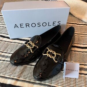 AEROSOLES Glossy Black Loafers with Gold Detailing NWT